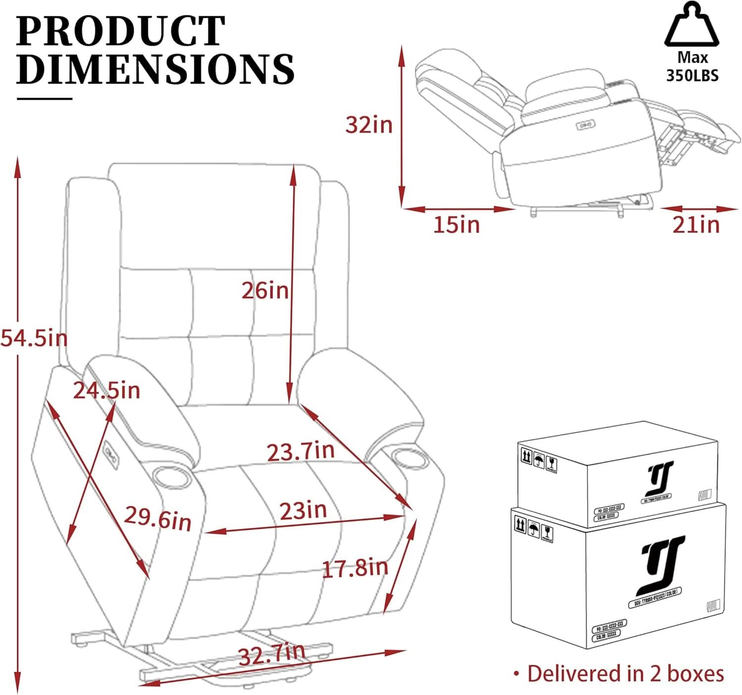 Power Lift Recliner With Heat And Massage Blue Upholstery