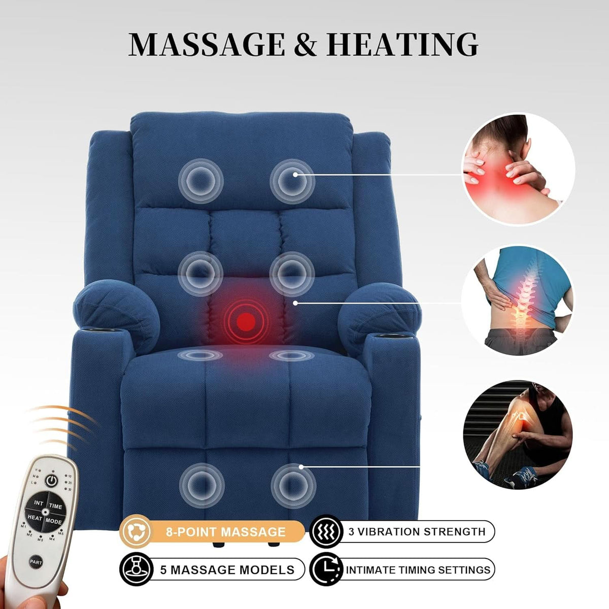 Power Lift Recliner With Heat And Massage Blue Upholstery