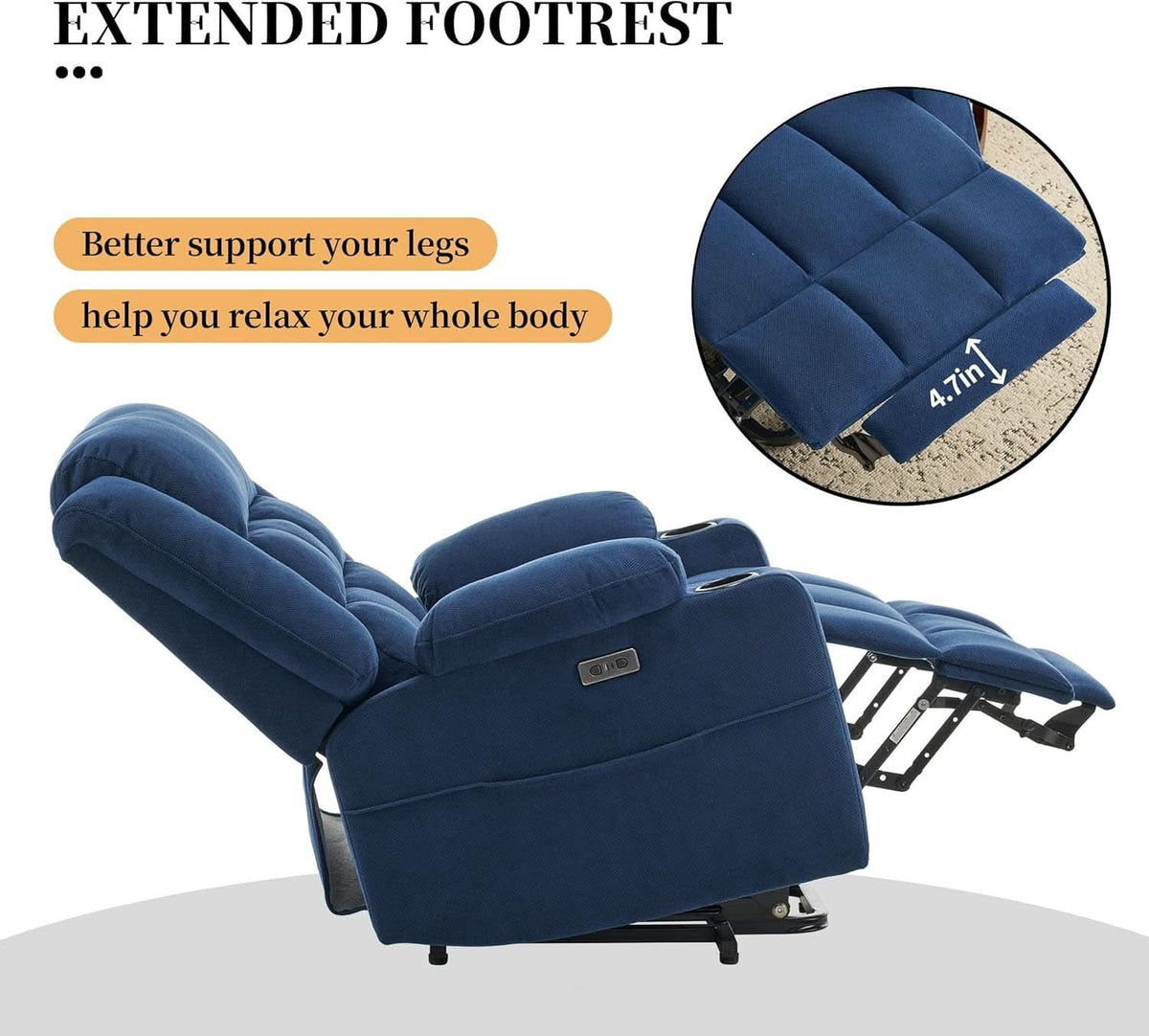 Power Lift Recliner With Heat And Massage Blue Upholstery