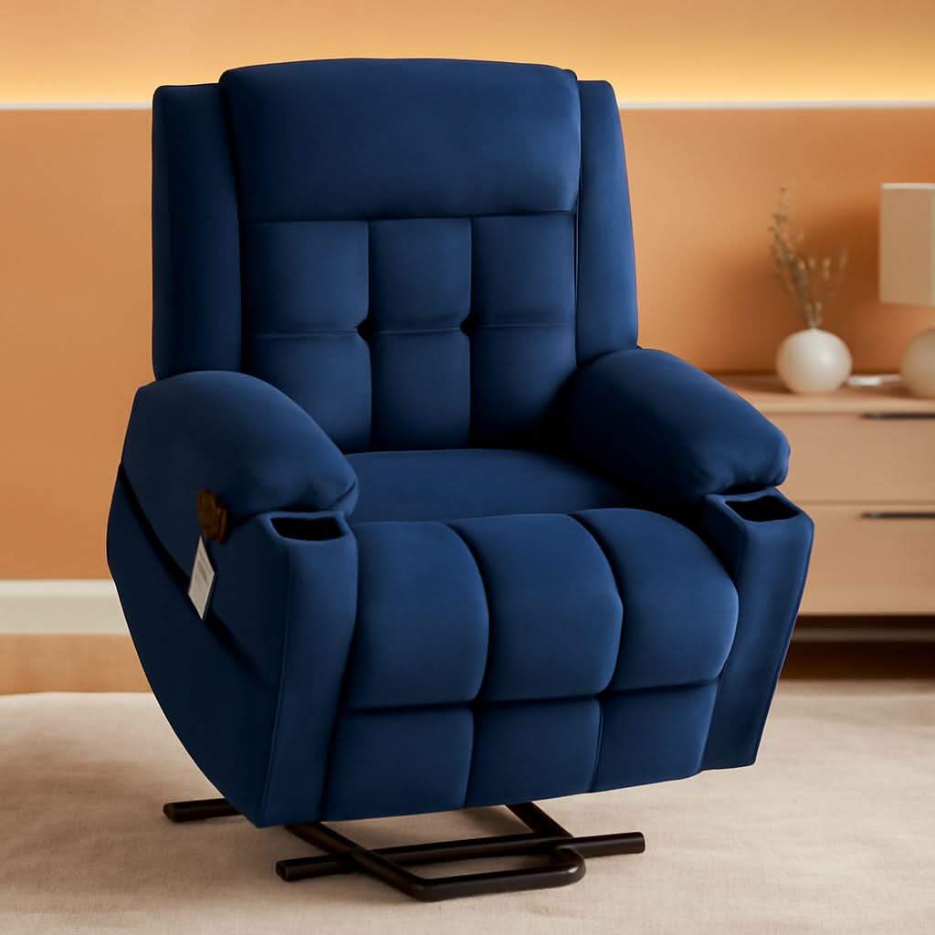 Power Lift Recliner With Heat And Massage Blue Upholstery