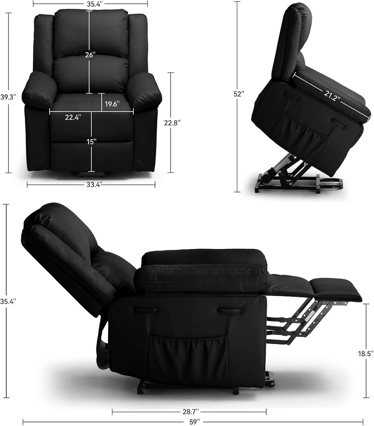 Power Lift Recliner With Heat Massage For Elderly Black