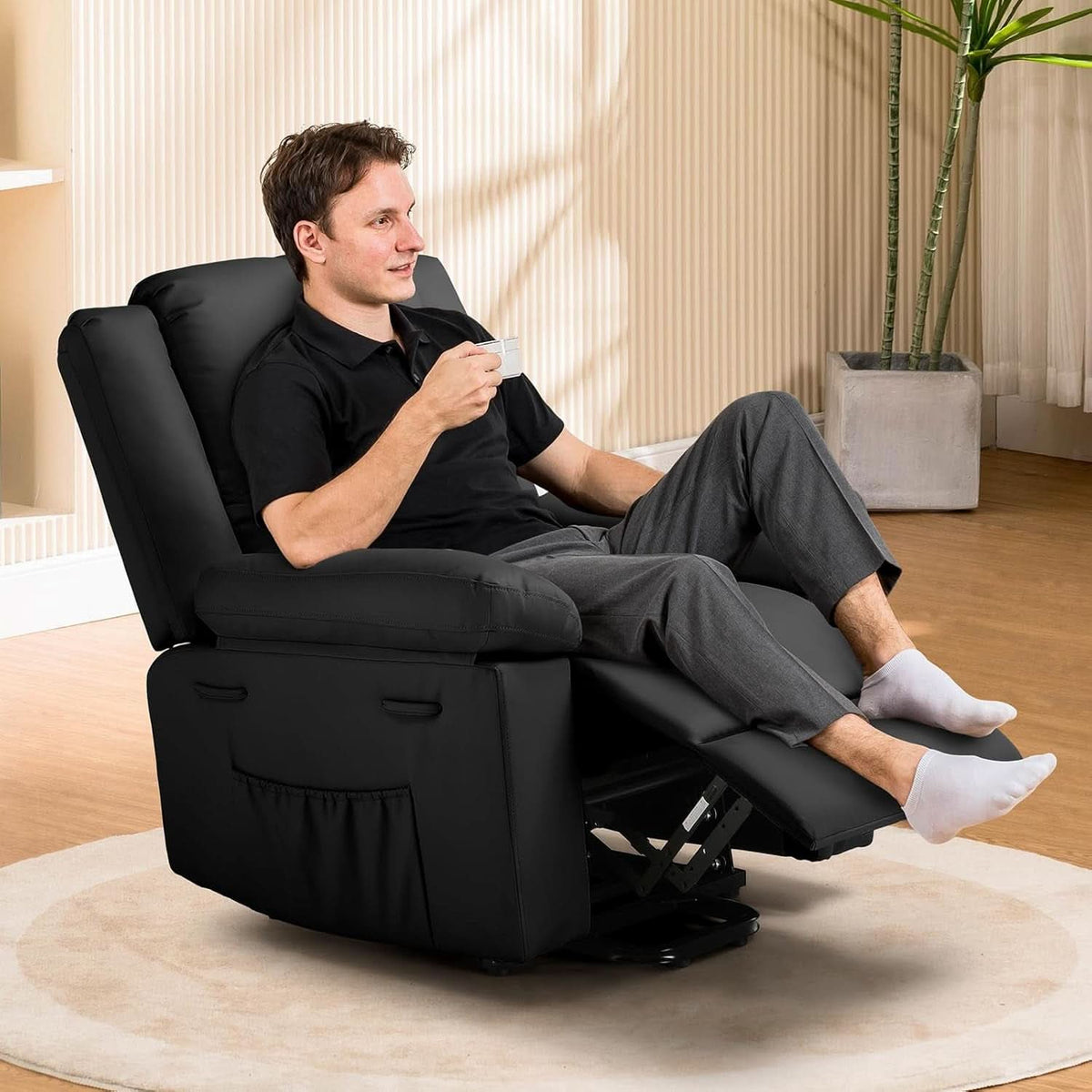 Power Lift Recliner With Heat Massage For Elderly Black