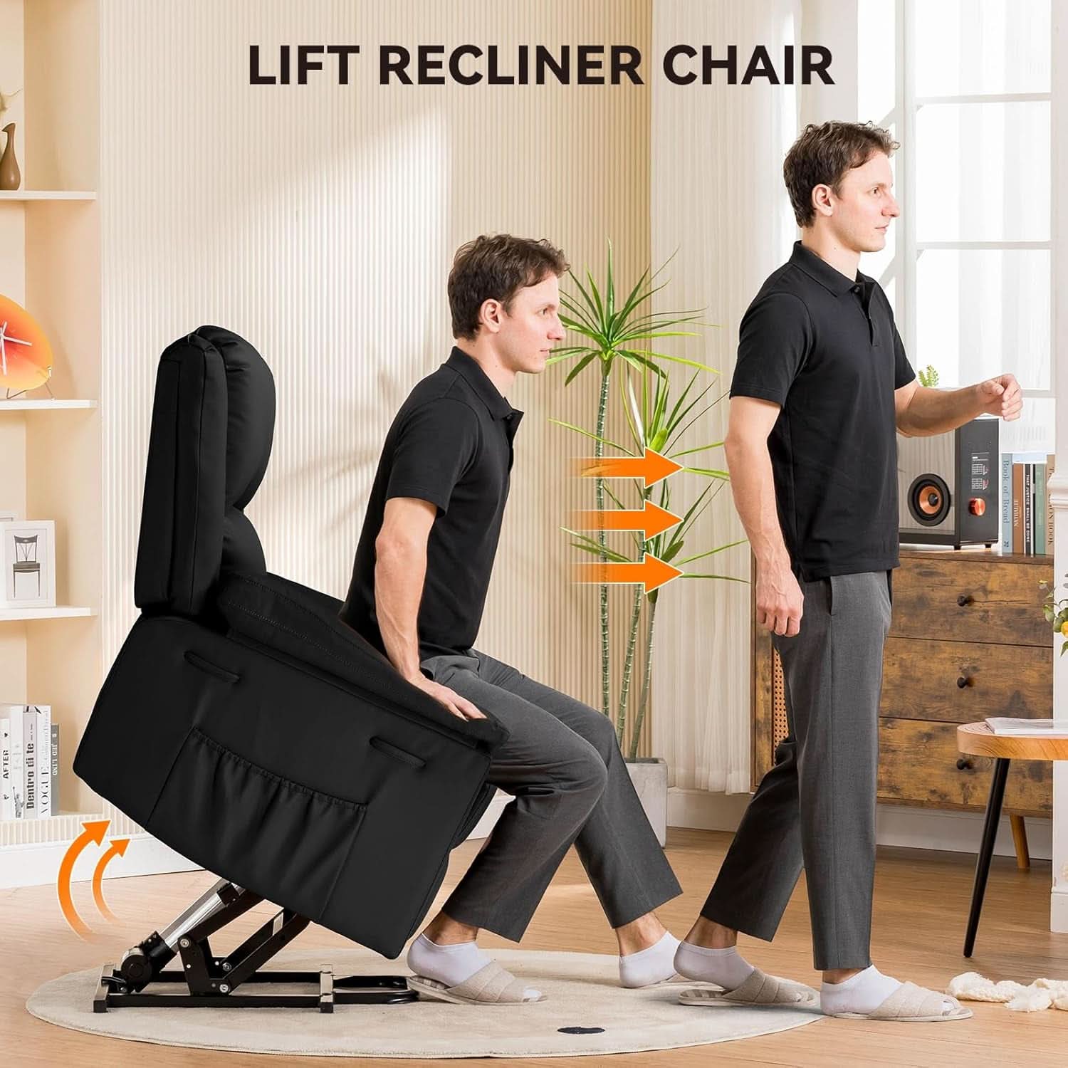 Power Lift Recliner With Heat Massage For Elderly Black