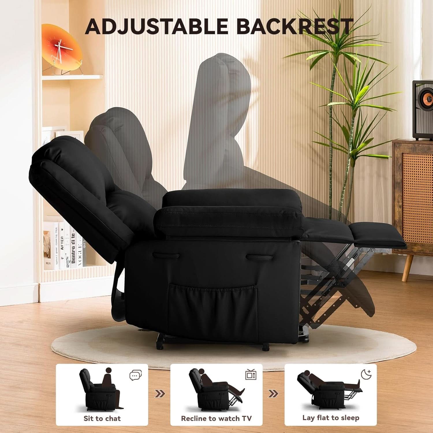 Power Lift Recliner With Heat Massage For Elderly Black