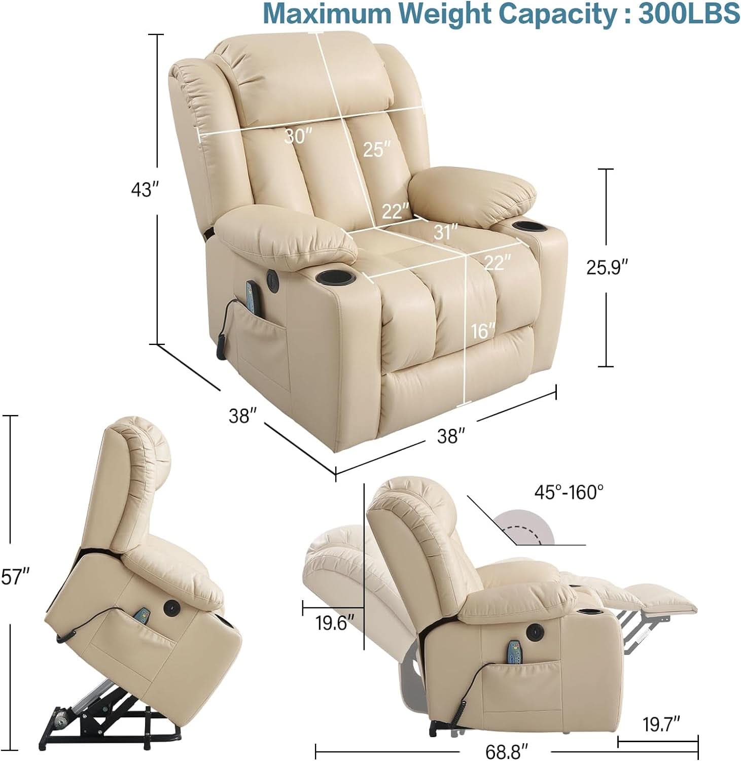Power Lift Recliner With Massage And USB Charging Port