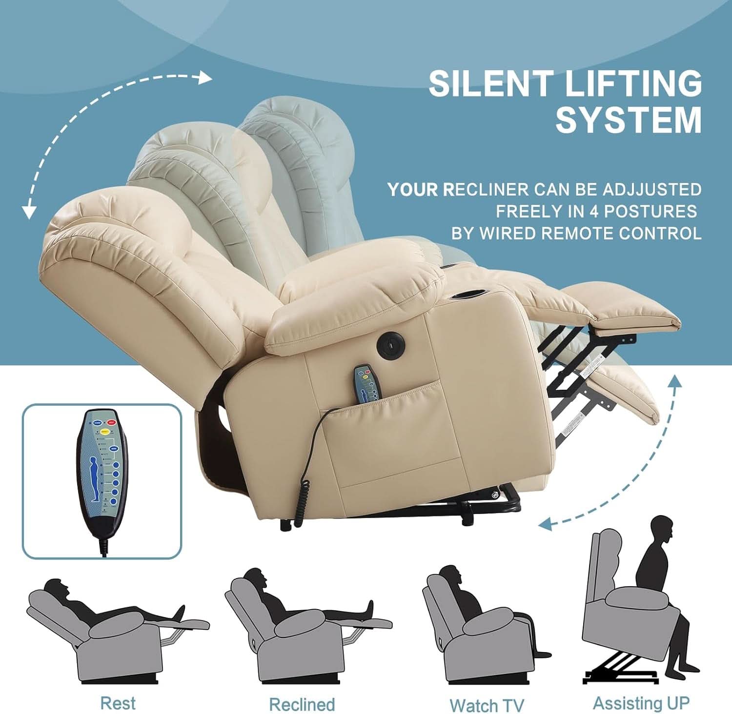 Power Lift Recliner With Massage And USB Charging Port