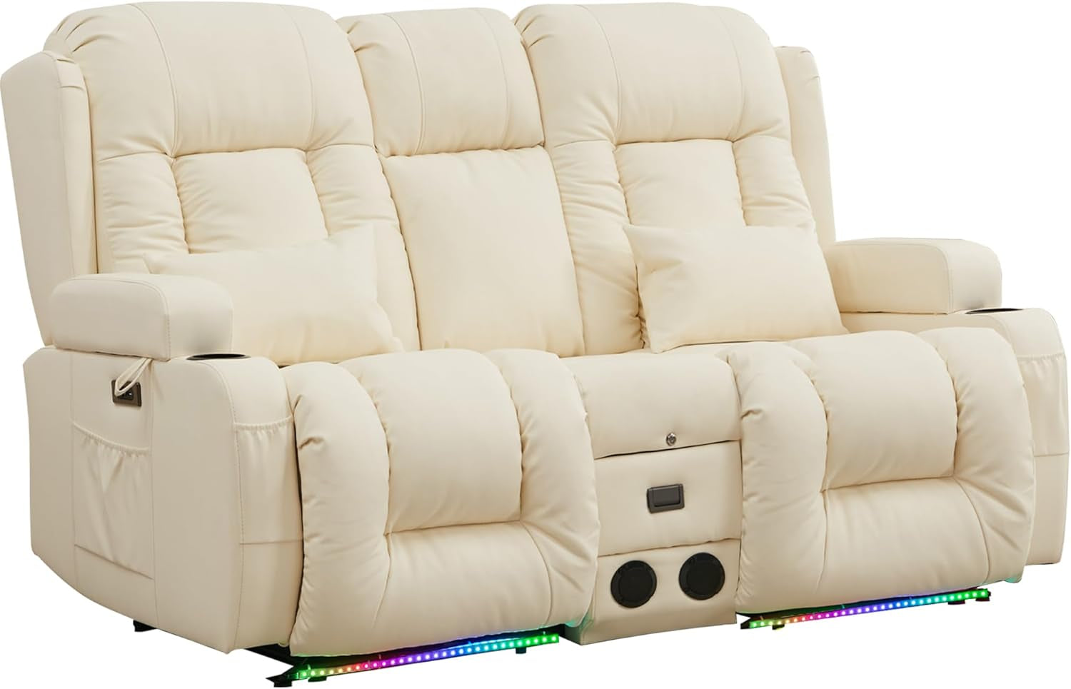 Power Loveseat Recliner Massage And Heat Cream White
