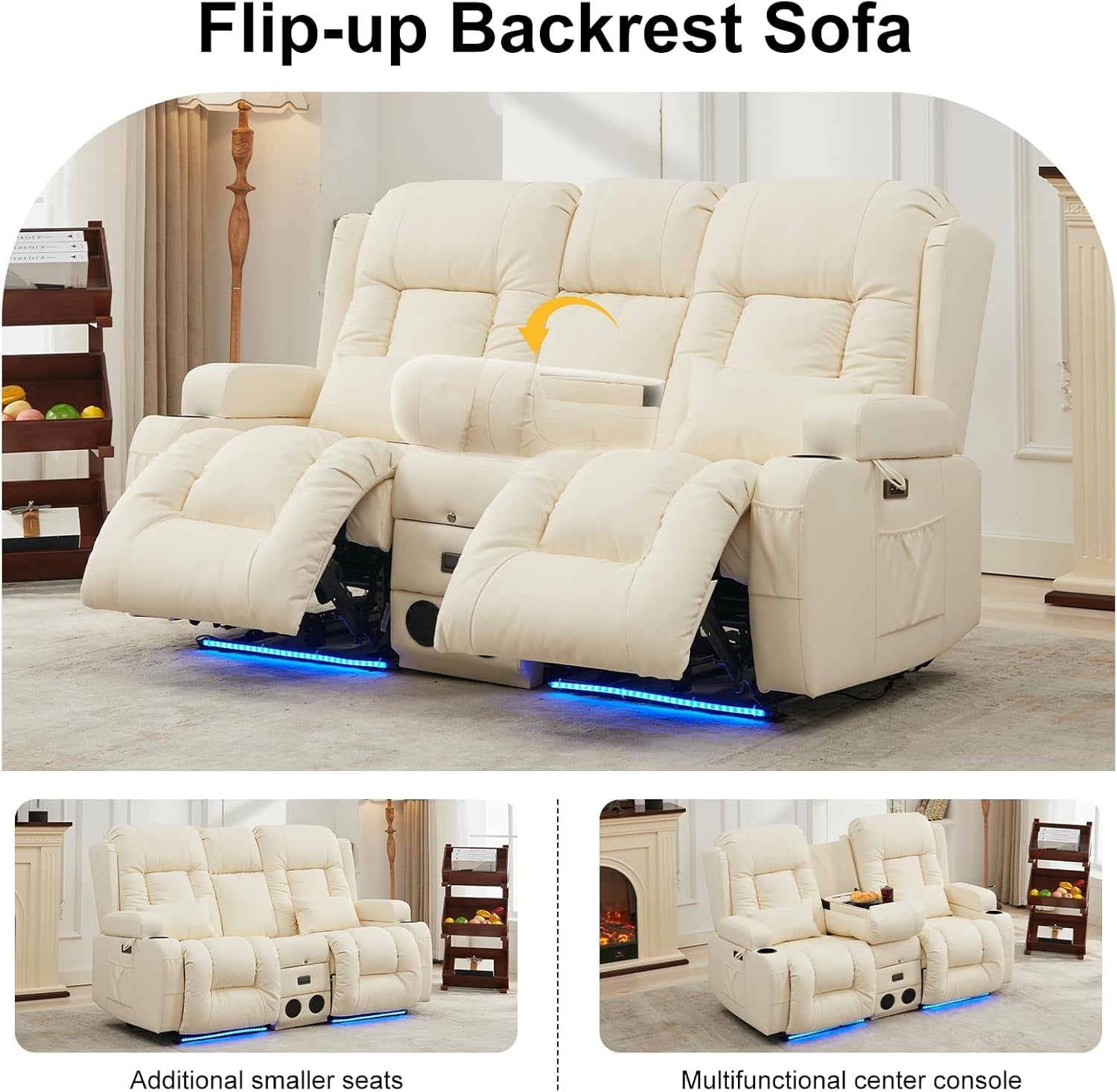 Power Loveseat Recliner Massage And Heat Cream White