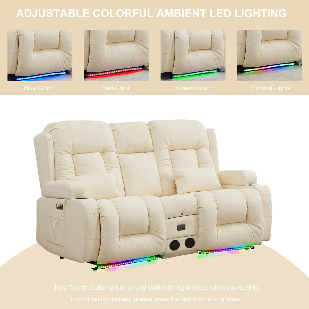 Power Loveseat Recliner Massage And Heat Cream White