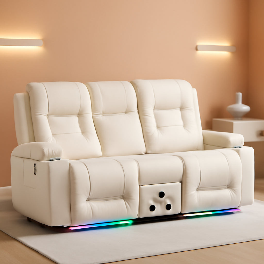 Power Loveseat Recliner Massage And Heat Cream White