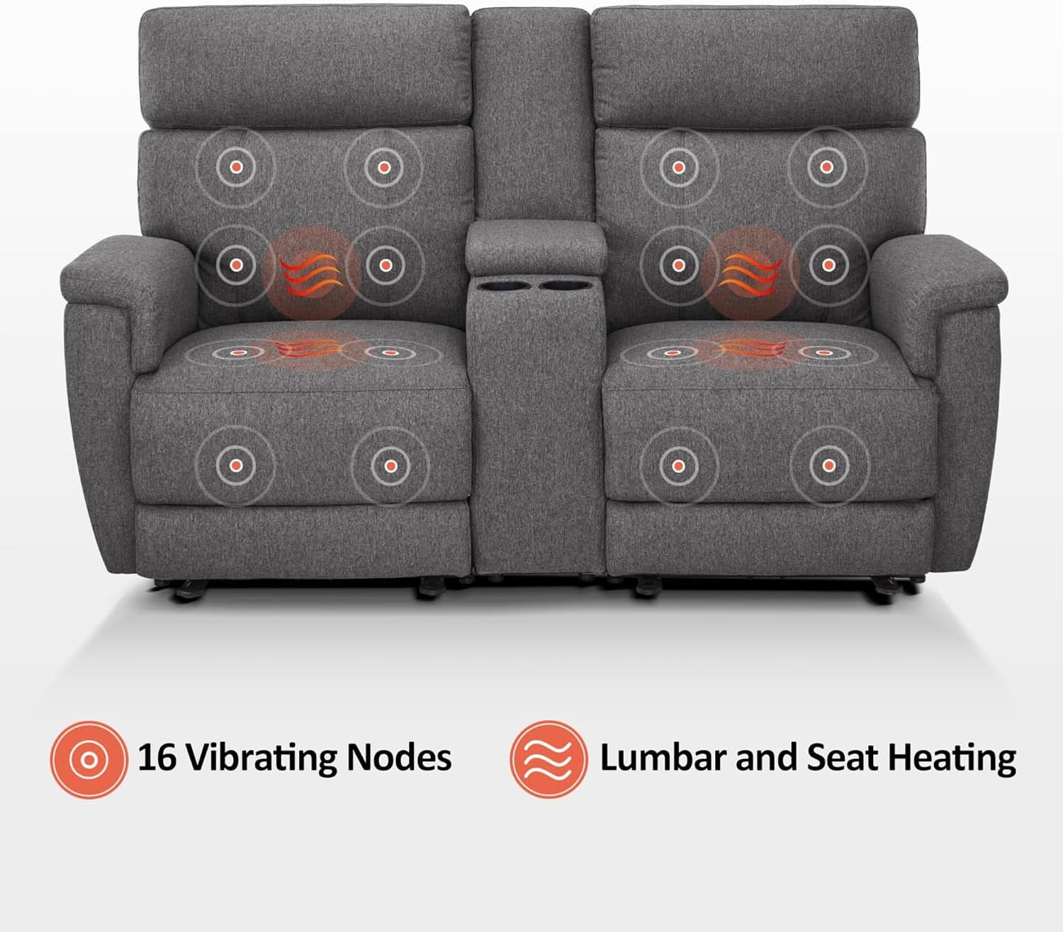 Power Loveseat Recliner Massage USB Type C Dark Gray
