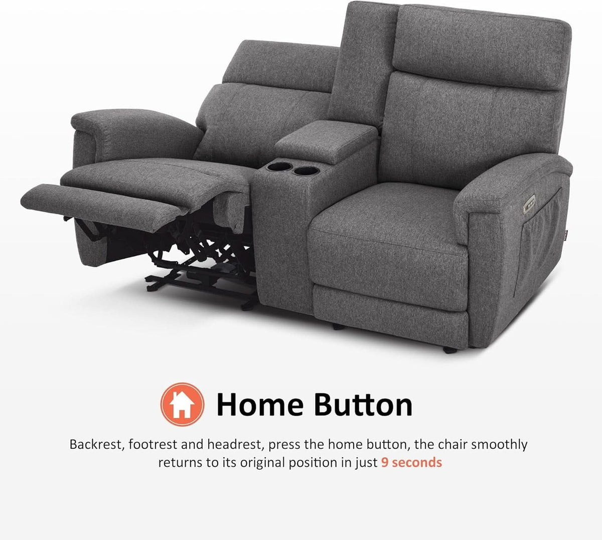Power Loveseat Recliner Massage USB Type C Dark Gray
