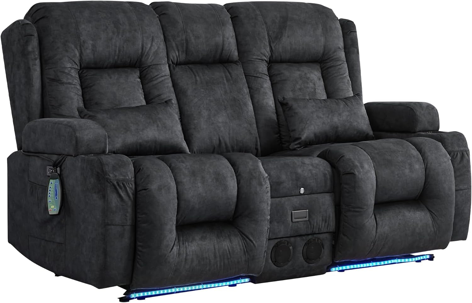 Power Loveseat Recliner Sofa Grey Massage For Home Theater