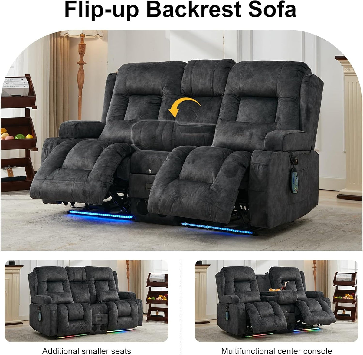 Power Loveseat Recliner Sofa Grey Massage For Home Theater