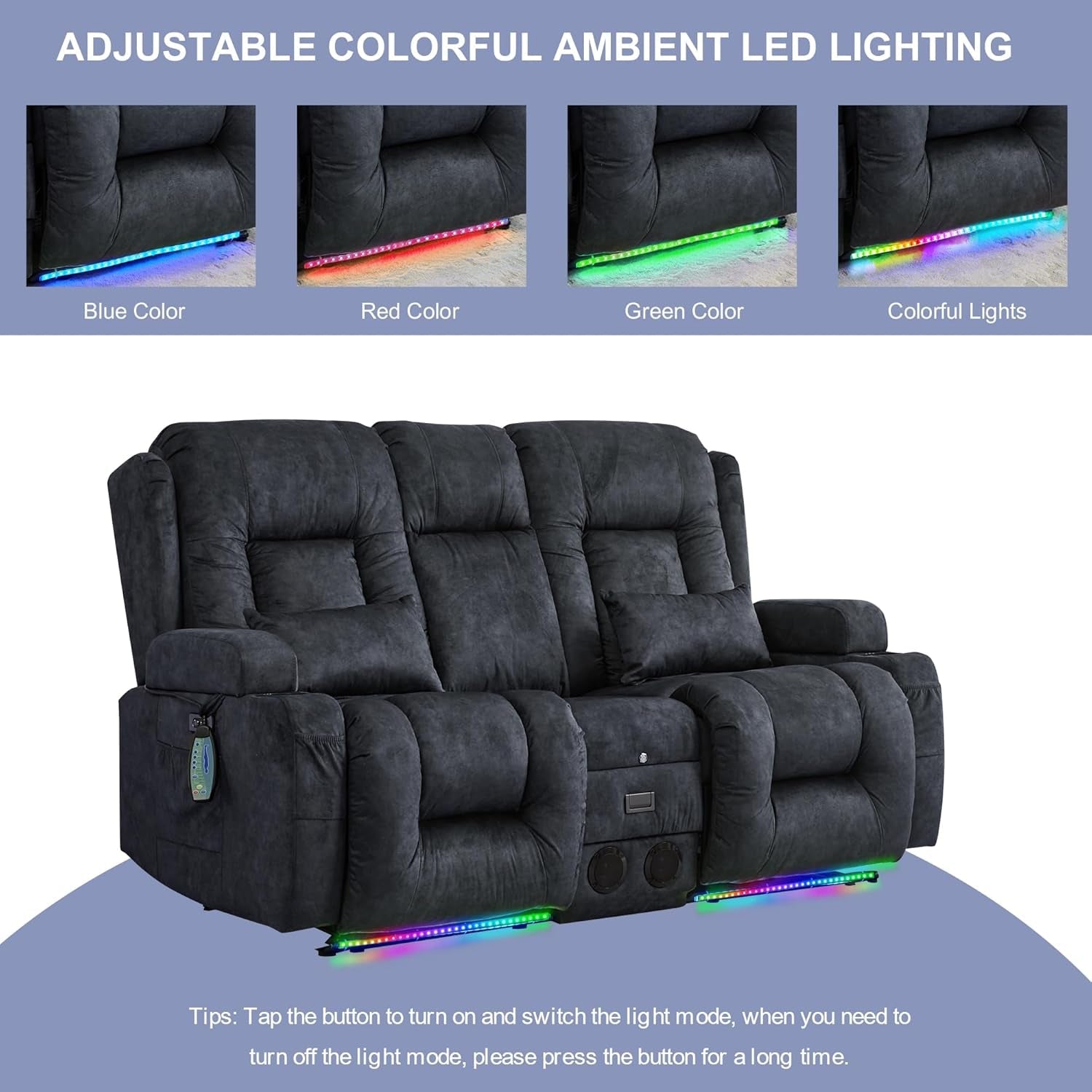 Power Loveseat Recliner Sofa Grey Massage For Home Theater