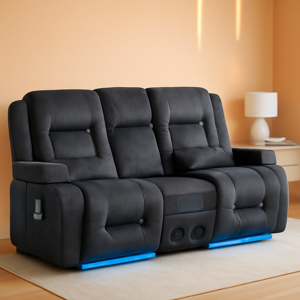 Power Loveseat Recliner Sofa Grey Massage For Home Theater