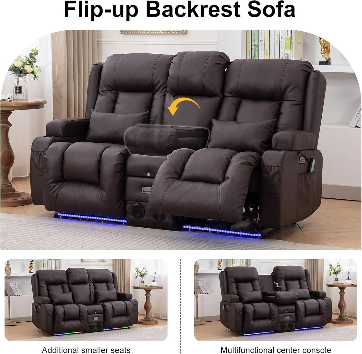 Power Loveseat Recliner Sofa With Massage And Heat Brown