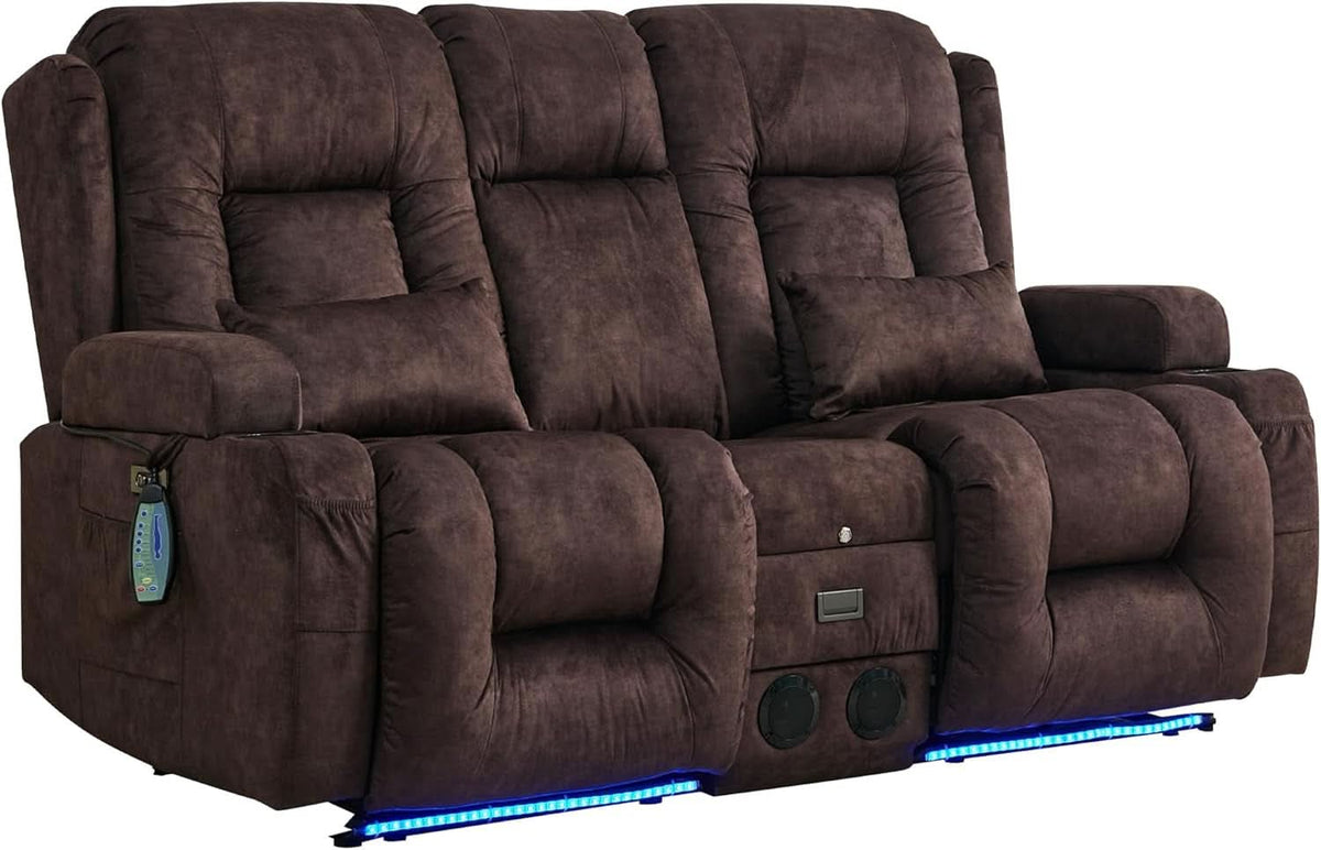 Power Loveseat Recliner Sofa With Massage Velvet Brown