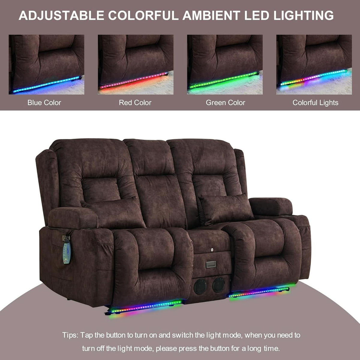 Power Loveseat Recliner Sofa With Massage Velvet Brown