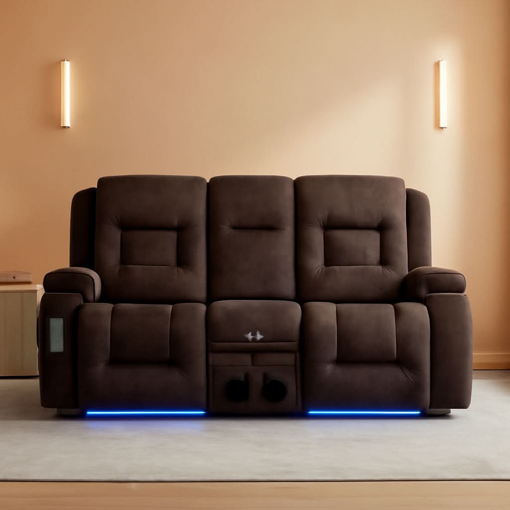 Power Loveseat Recliner Sofa With Massage Velvet Brown