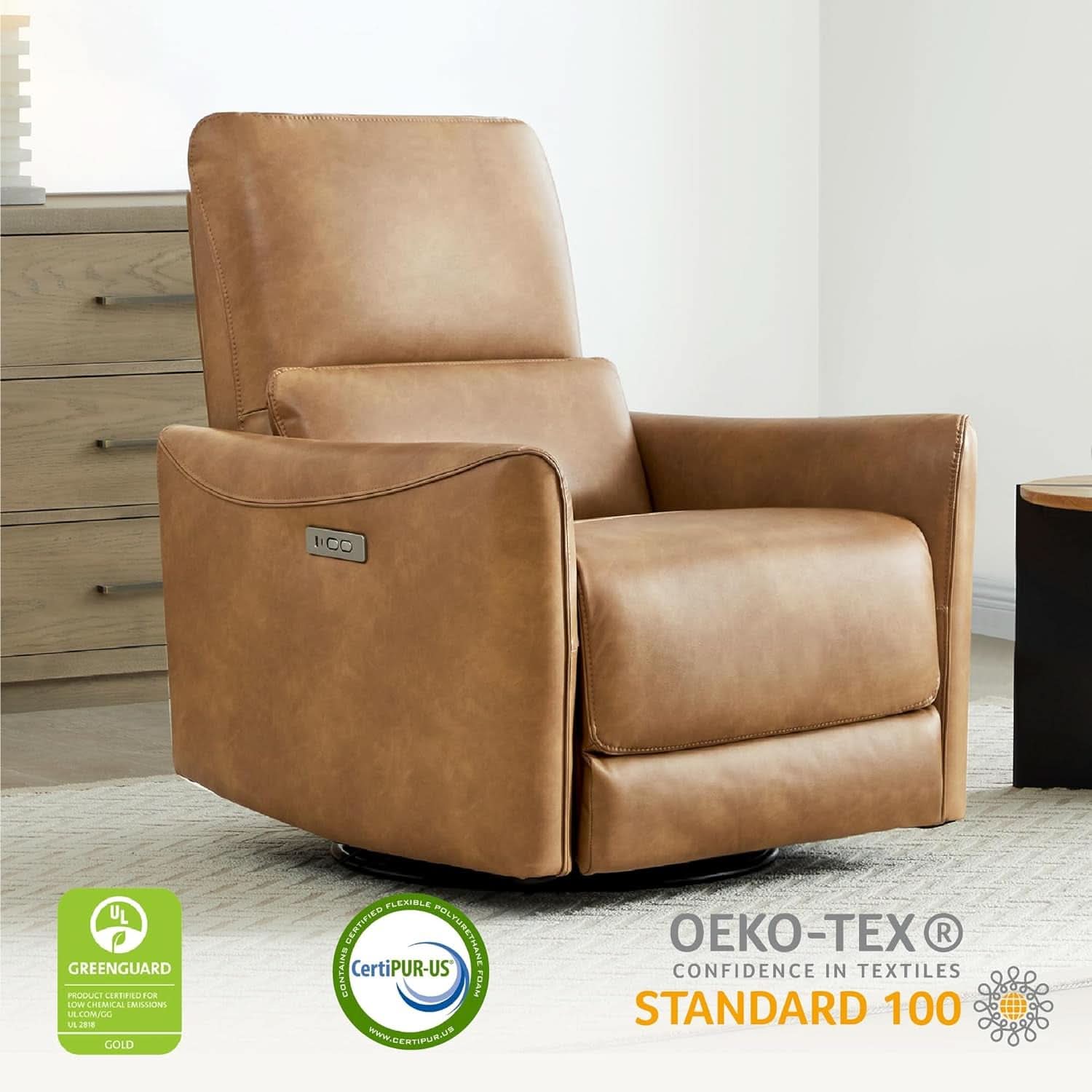 Power Recline Swivel Recliner With Lumbar Support For Living Room