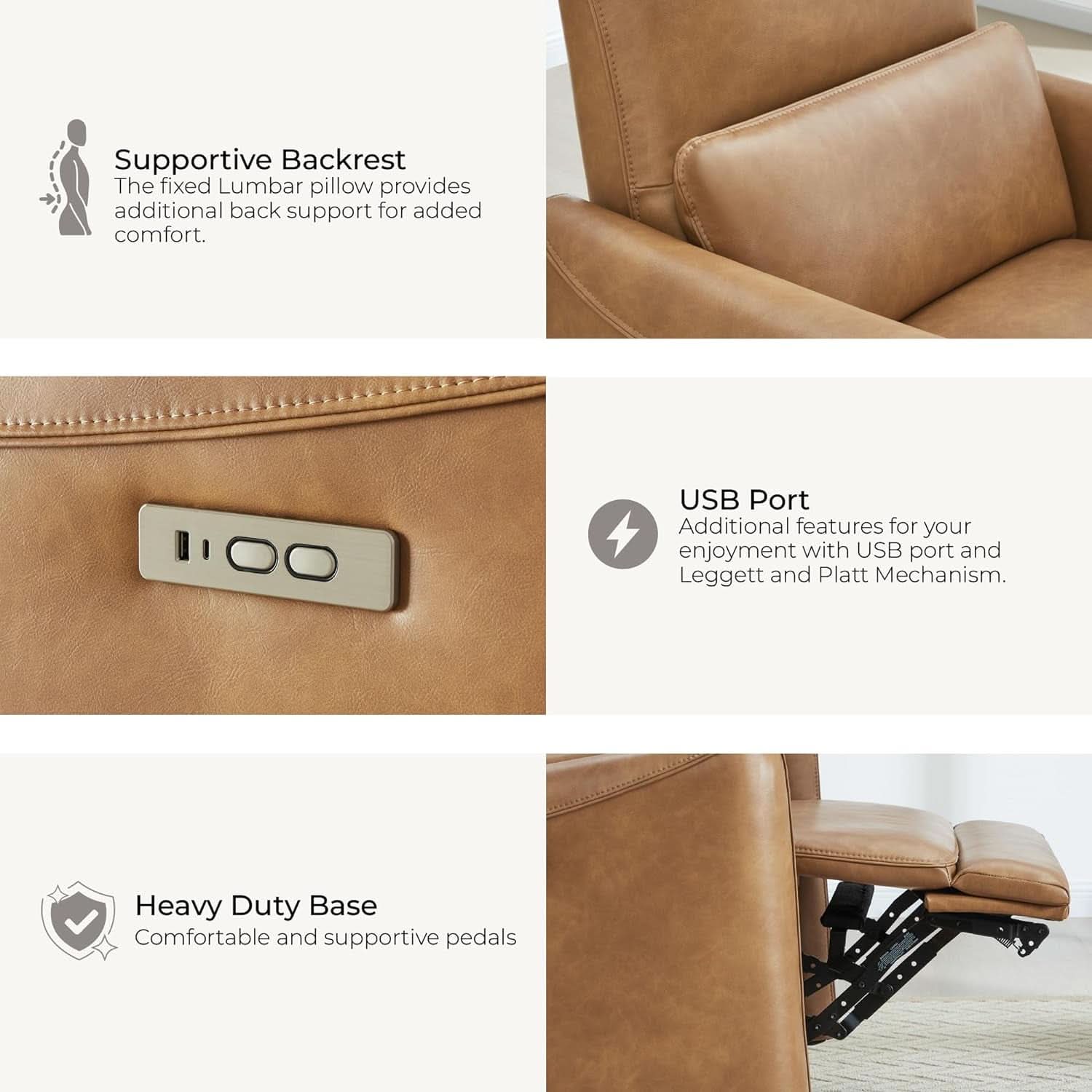 Power Recline Swivel Recliner With Lumbar Support For Living Room