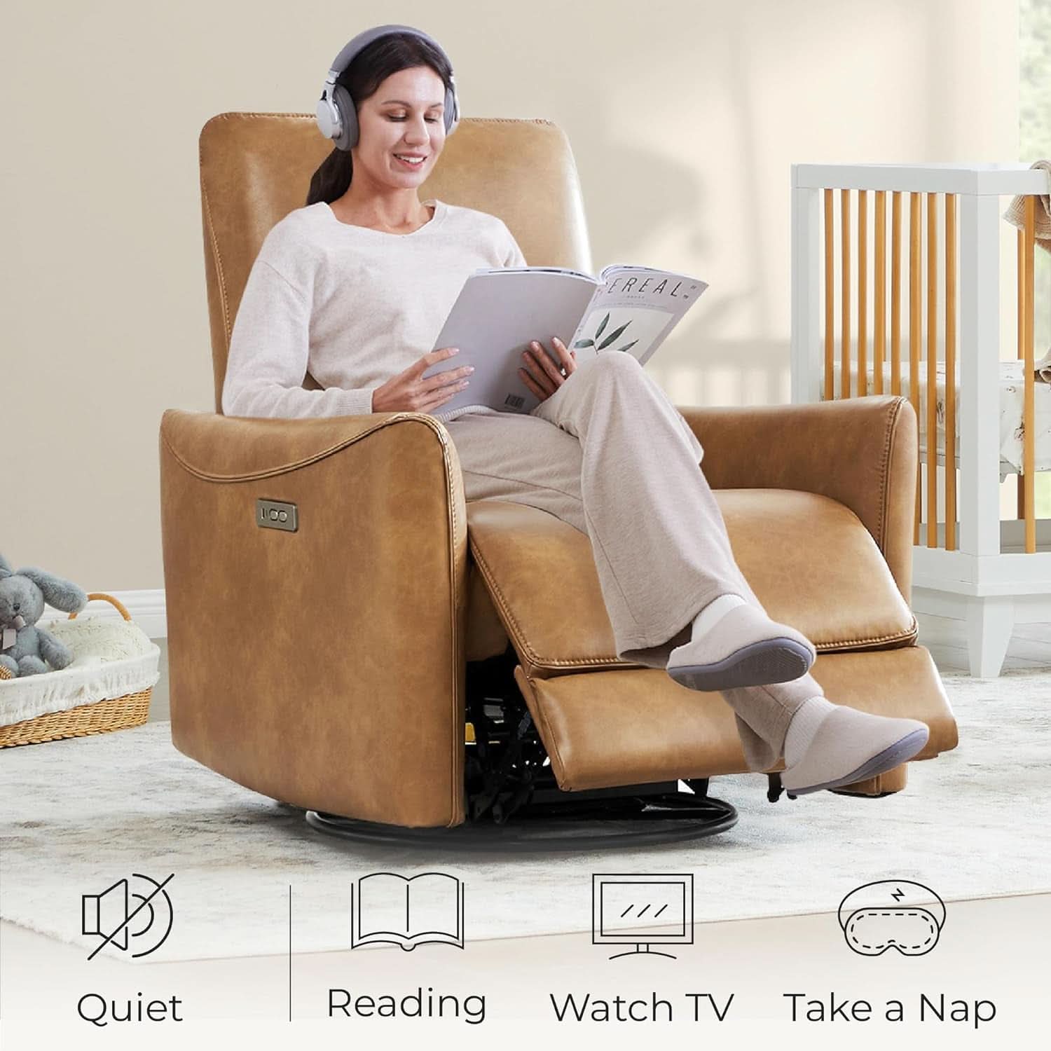 Power Recline Swivel Recliner With Lumbar Support For Living Room