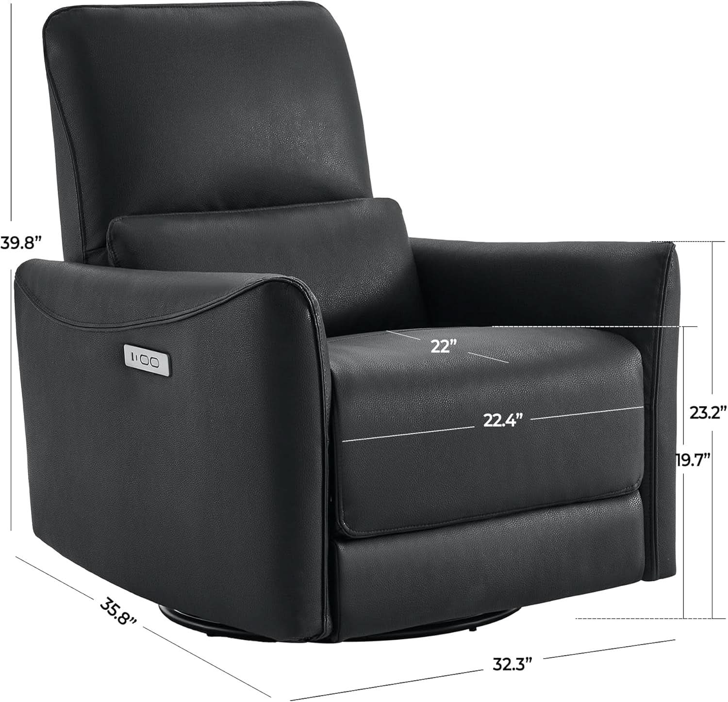 Power Recliner Chair USB Charging Lumbar Support Black