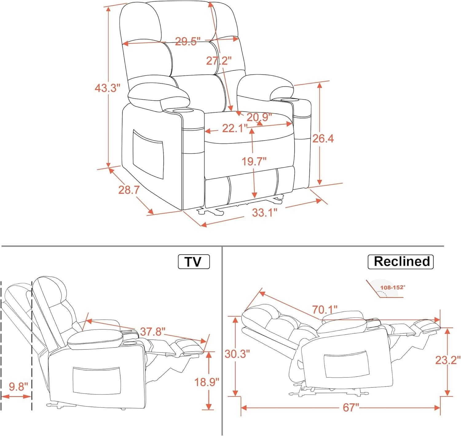 Power Recliner Chair With Heat And Vibration Saddle