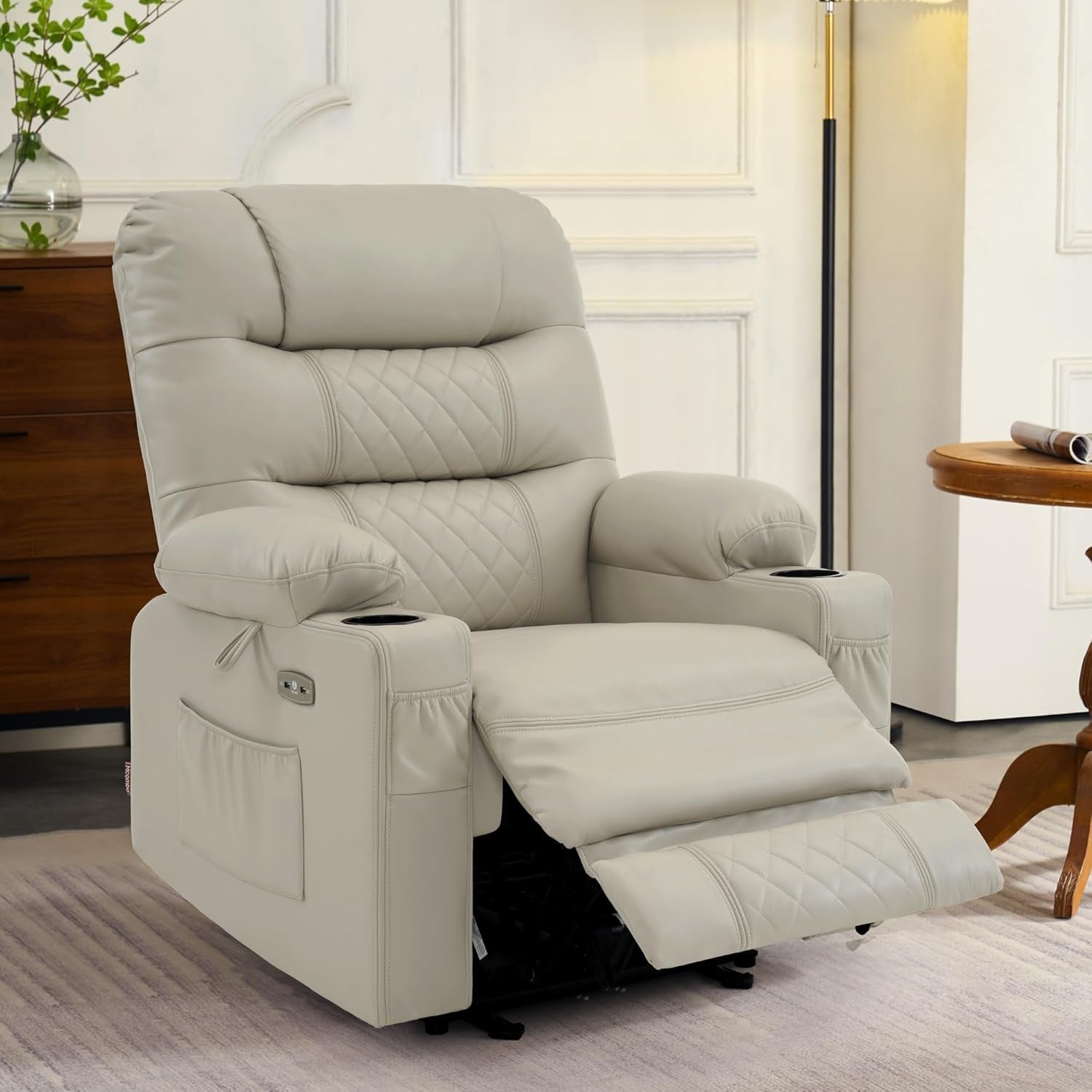 Power Recliner Chair With Heat In Light Grey Home Furniture