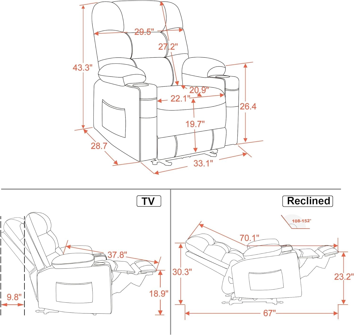 Power Recliner Chair With Heat In Light Grey Home Furniture