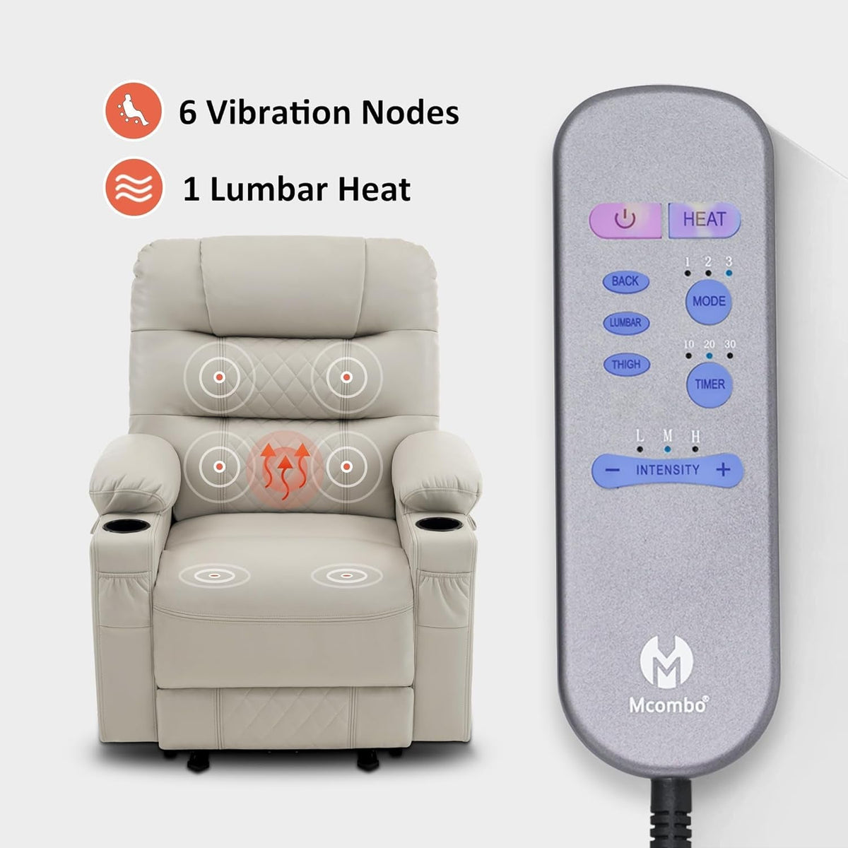 Power Recliner Chair With Heat In Light Grey Home Furniture