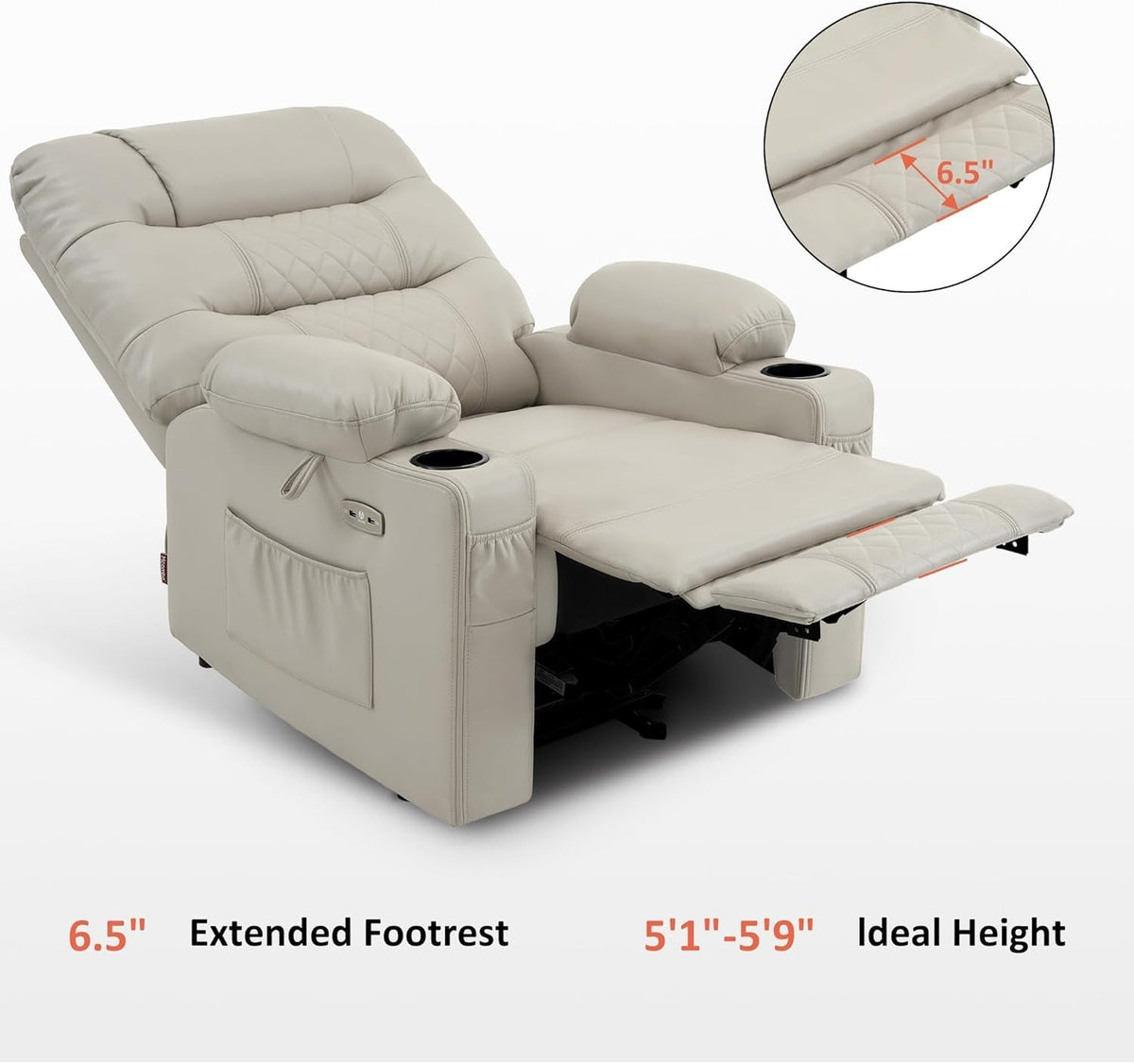 Power Recliner Chair With Heat In Light Grey Home Furniture