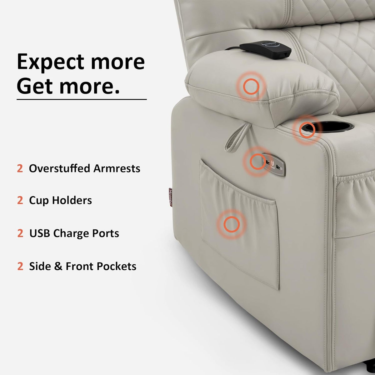 Power Recliner Chair With Heat In Light Grey Home Furniture