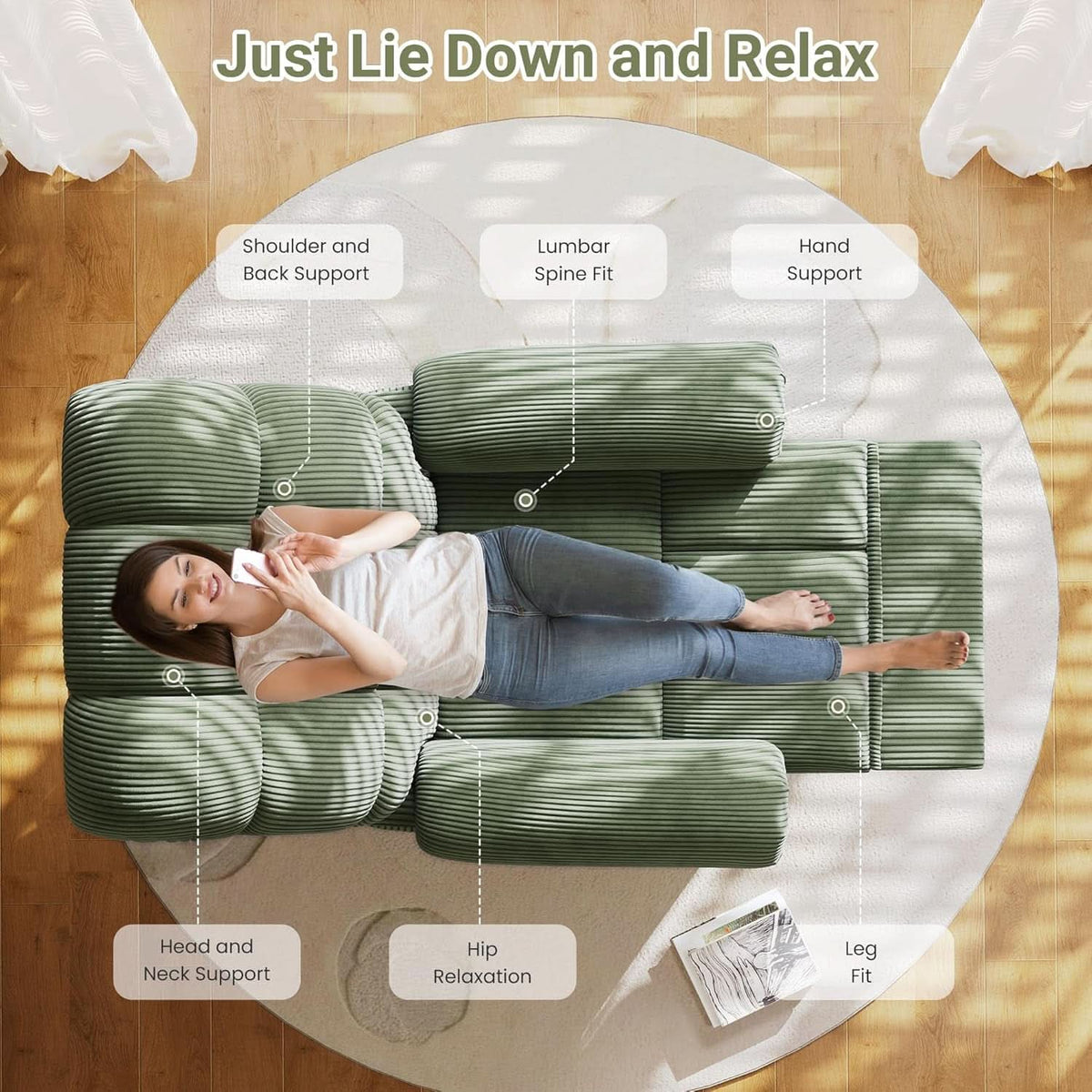 Power Recliner Chair With USB Port Green Corduroy Recliner