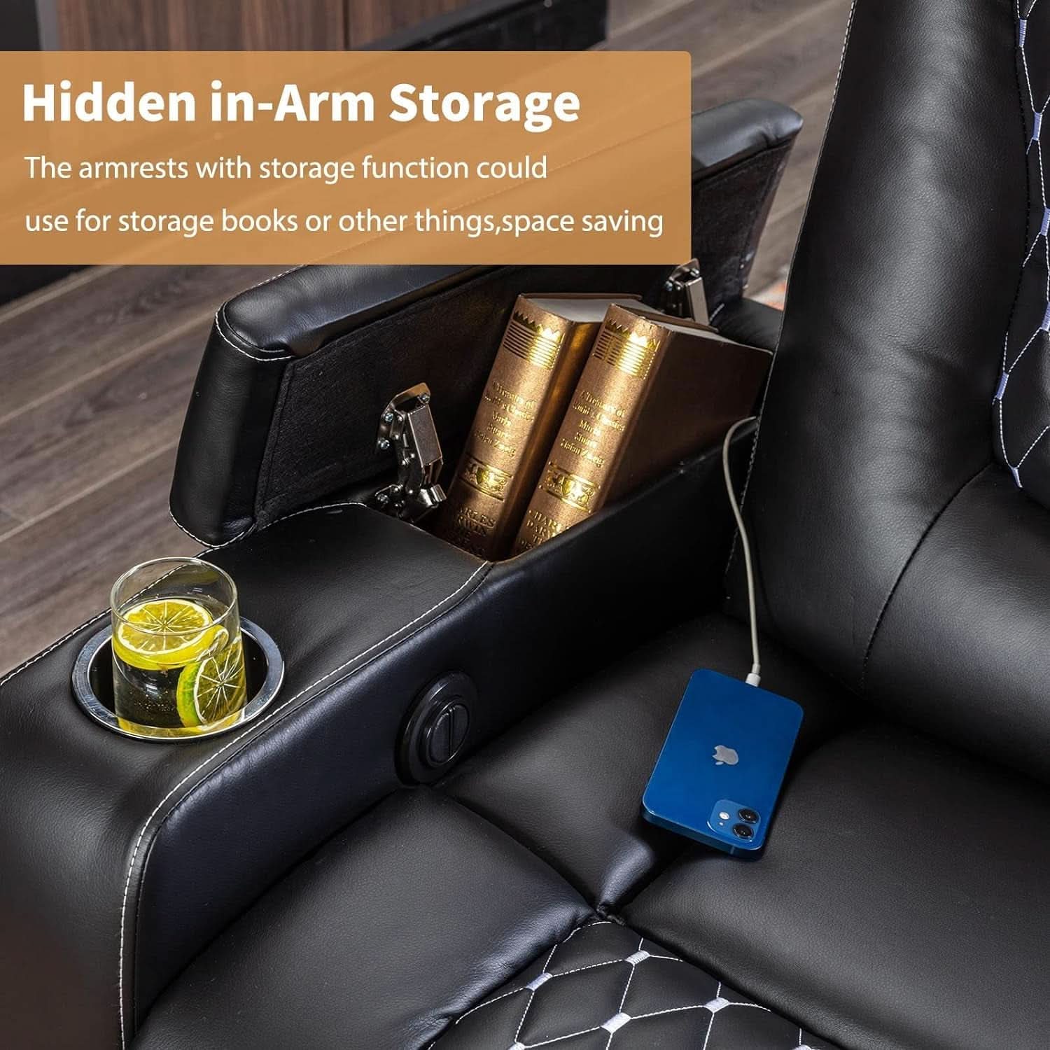 Power Recliner Chair With USB Ports And Cup Holders Black
