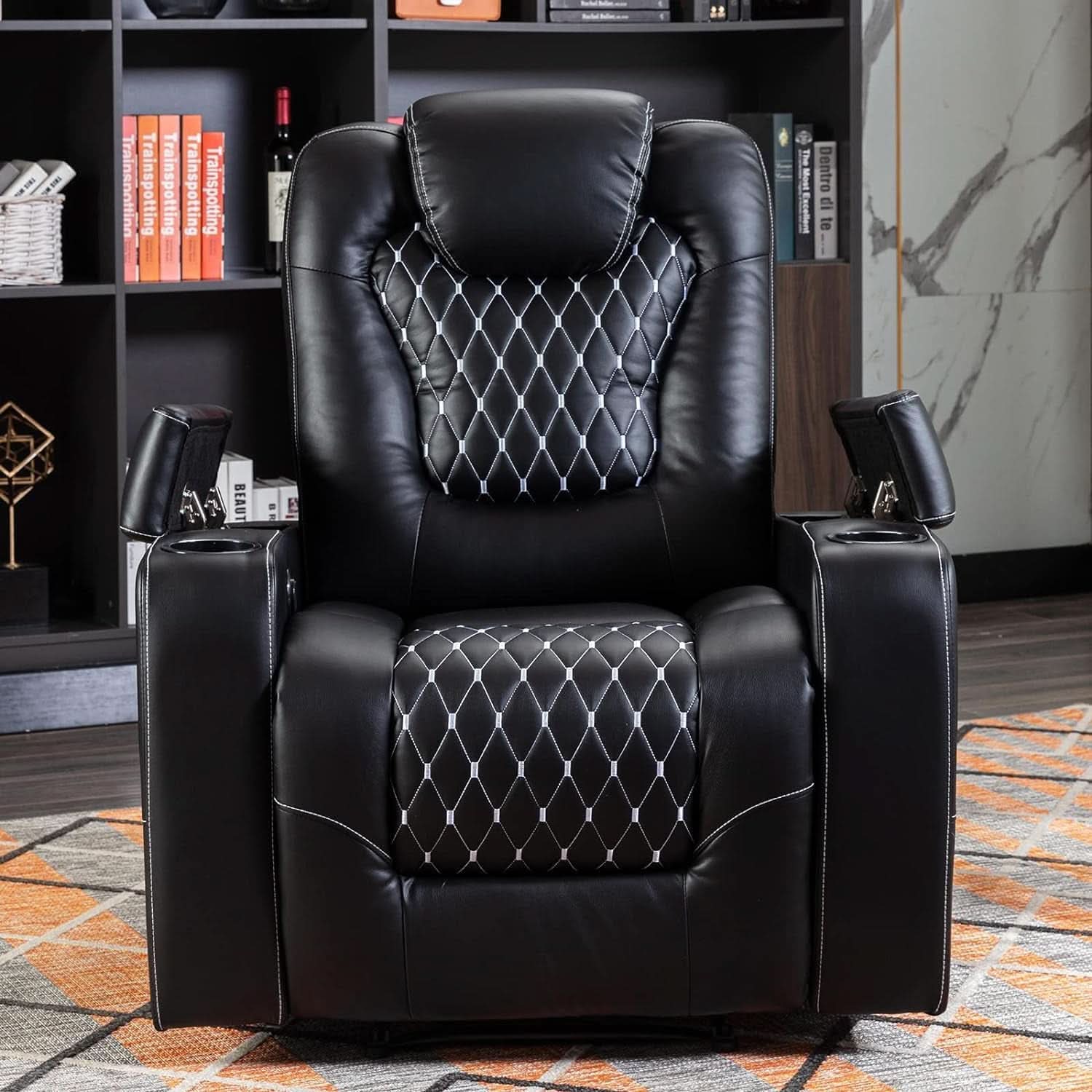 Power Recliner Chair With USB Ports And Cup Holders Black