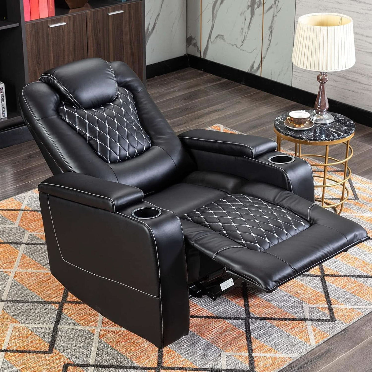 Power Recliner Chair With USB Ports And Cup Holders Black