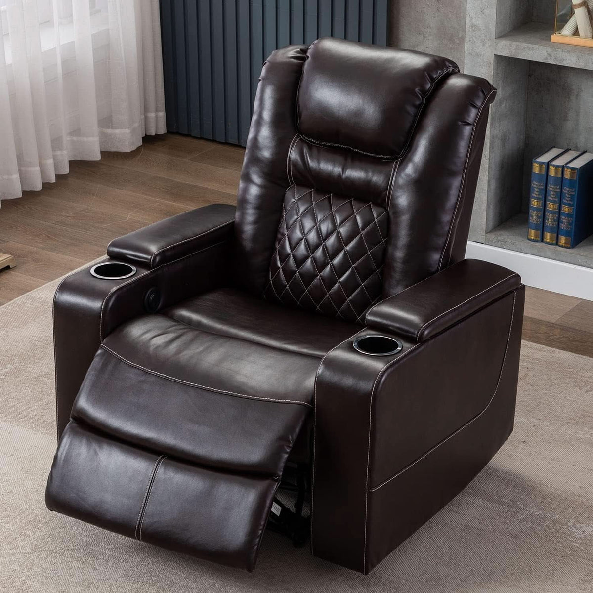 Power Recliner Chair With USB Ports And Cup Holders Brown