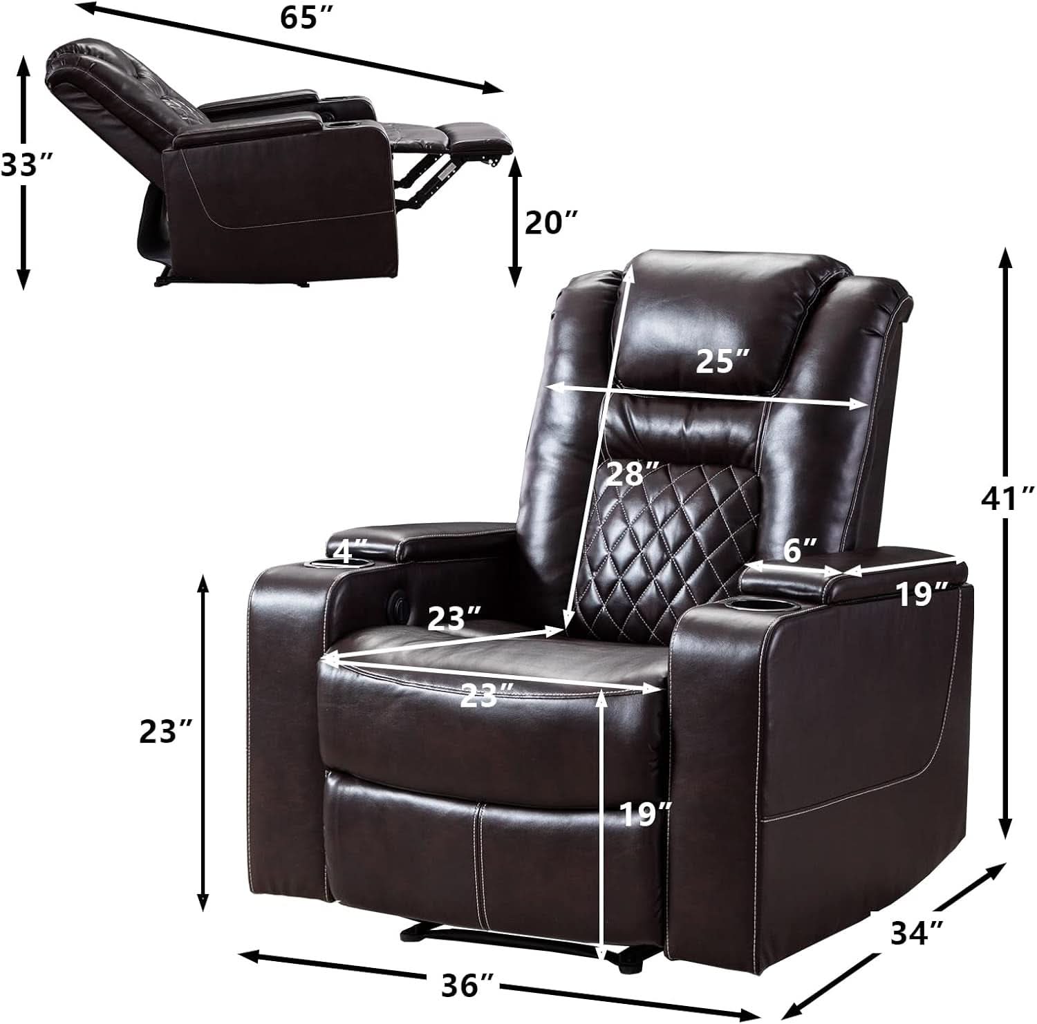 Power Recliner Chair With USB Ports And Cup Holders Brown