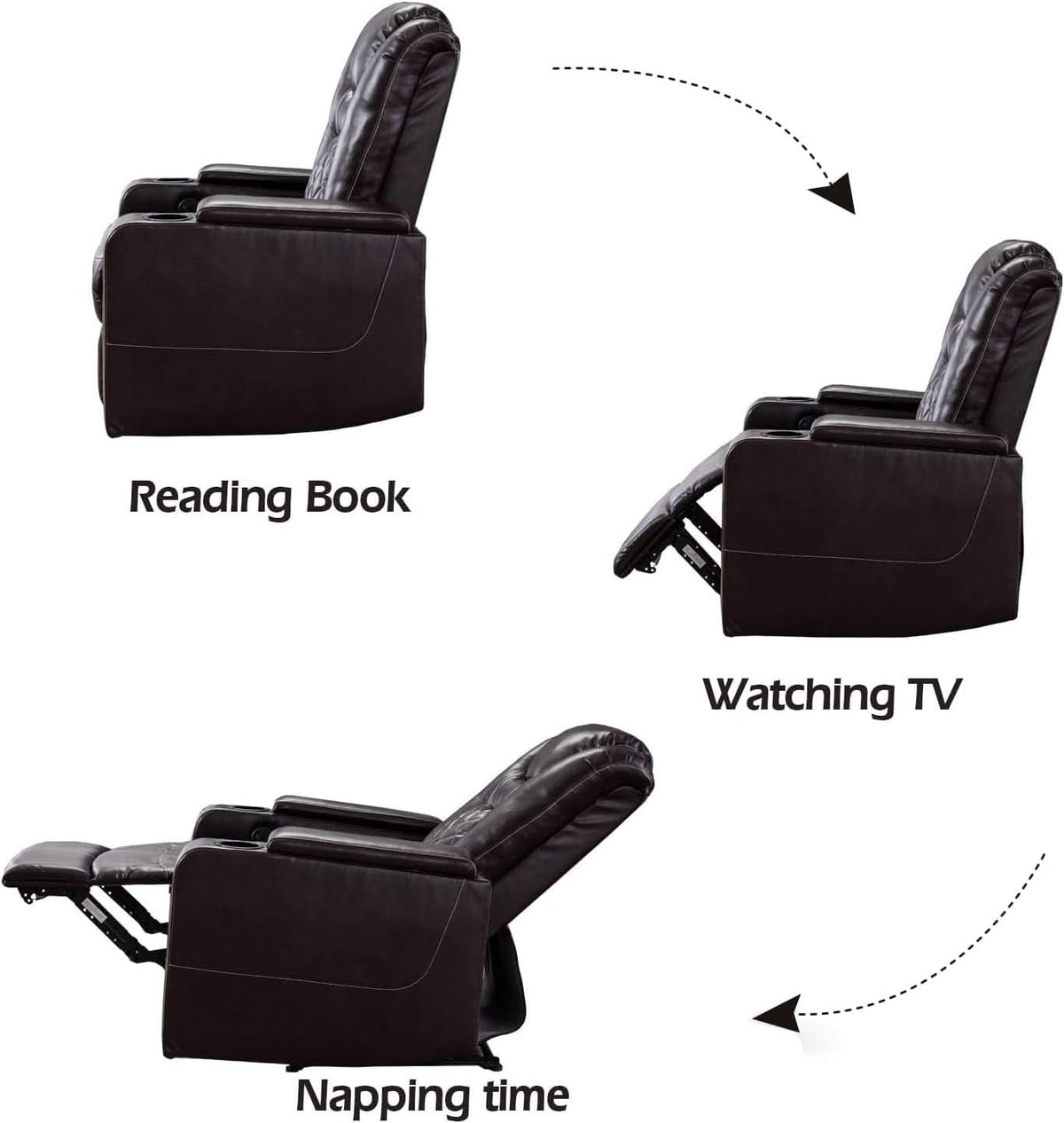 Power Recliner Chair With USB Ports And Cup Holders Brown