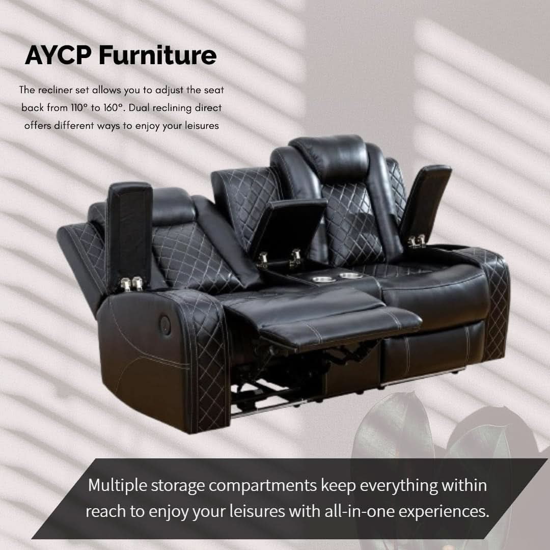 Power Recliner Set With LED Lights And Wireless Charger USB Port