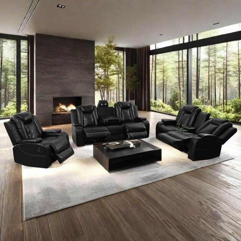Power Recliner Set With LED Lights And Wireless Charger USB Port