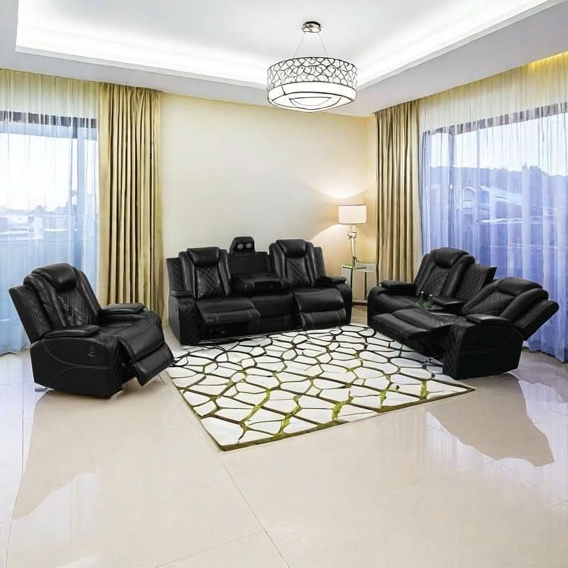 Power Recliner Set With LED Lights And Wireless Charger USB Port