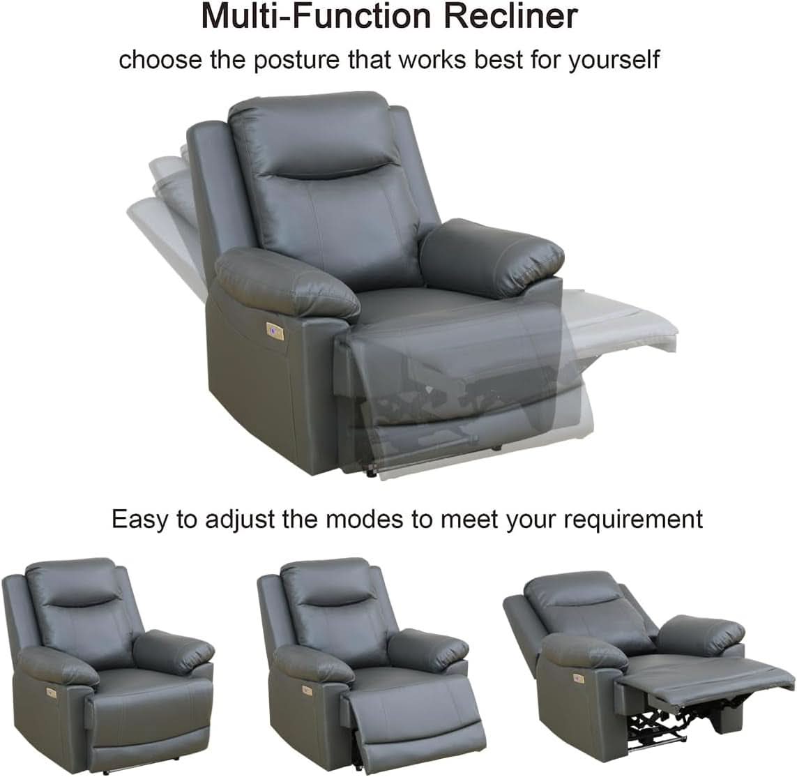 Power Recliner Sofa Set Leather With USB Ports Living Room