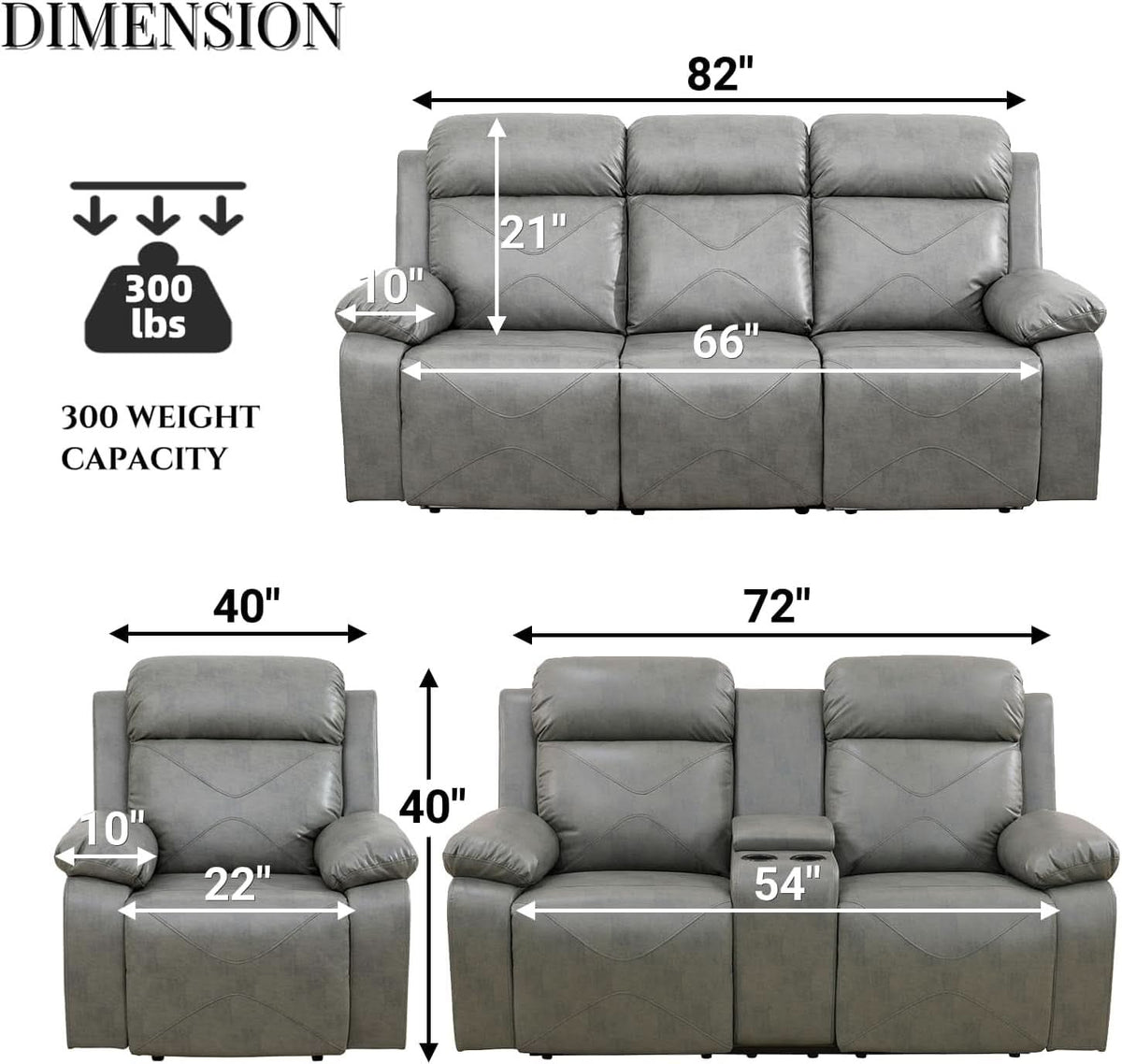 Power Recliner Sofa Set With LED Lights Grey Two Piece