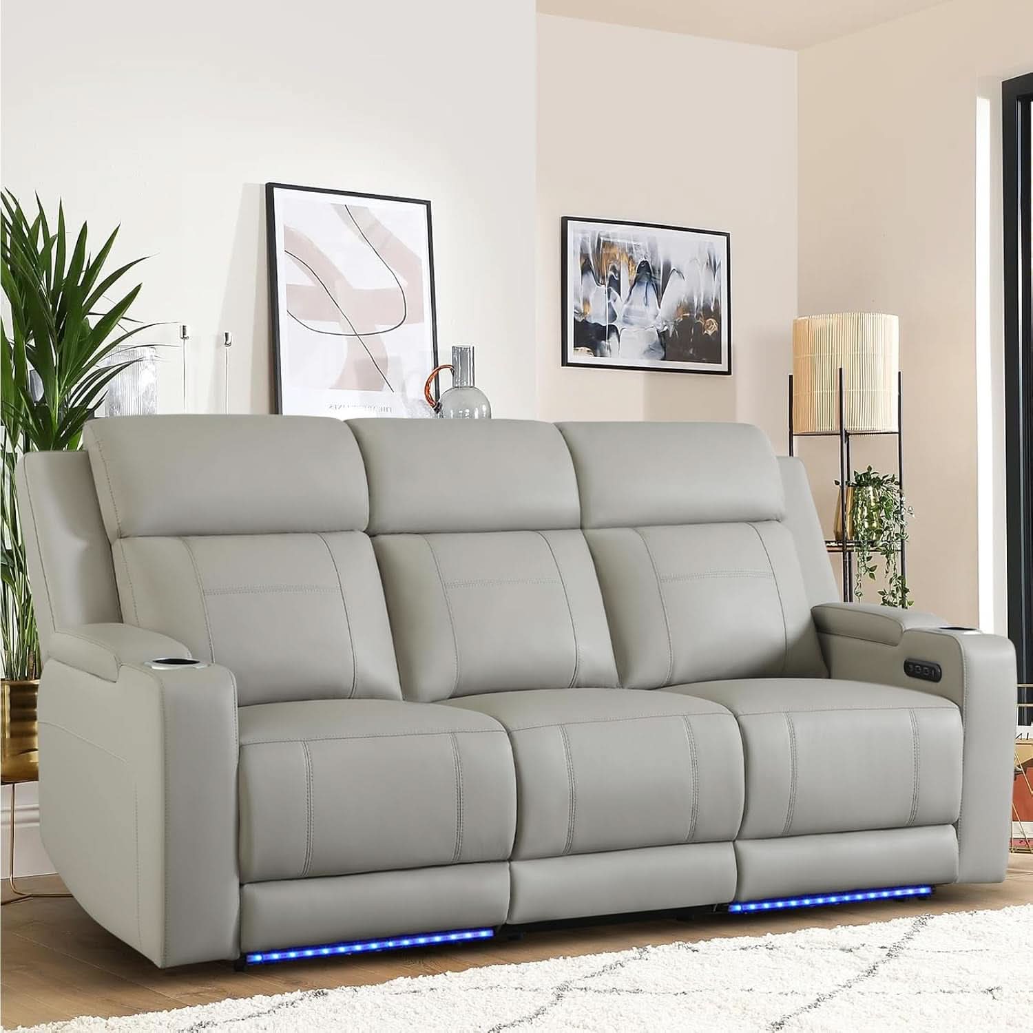 Power Recliner Sofa With Adjustable Headrest USB Charging