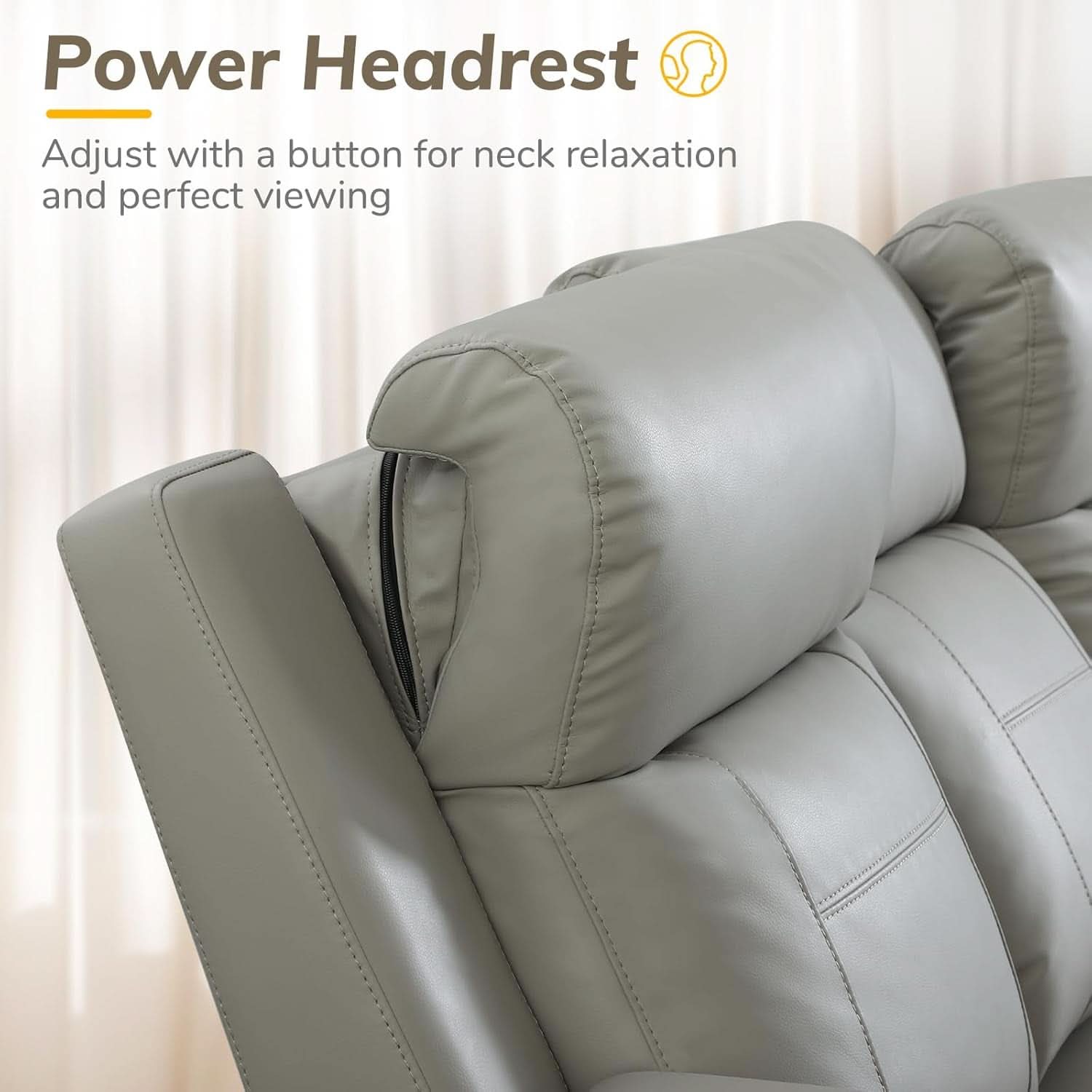 Power Recliner Sofa With Adjustable Headrest USB Charging