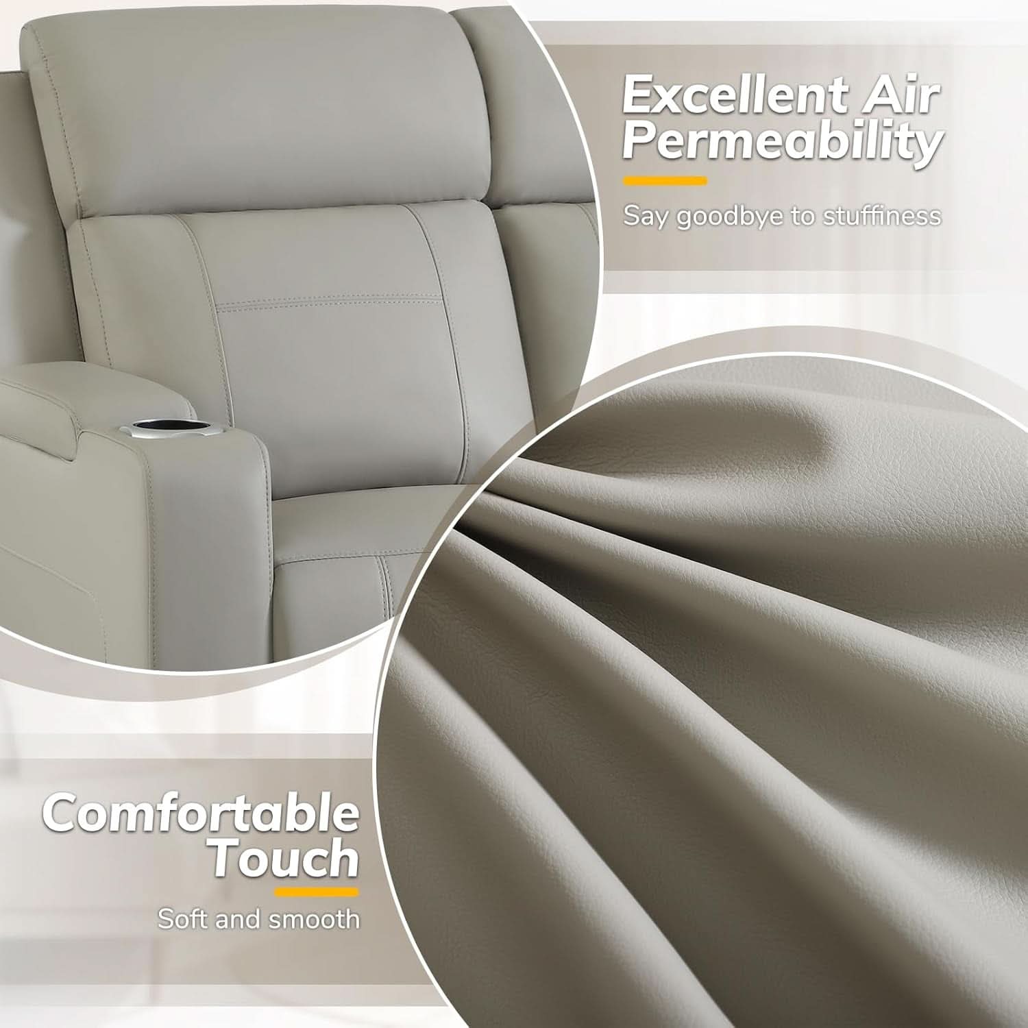 Power Recliner Sofa With Adjustable Headrest USB Charging