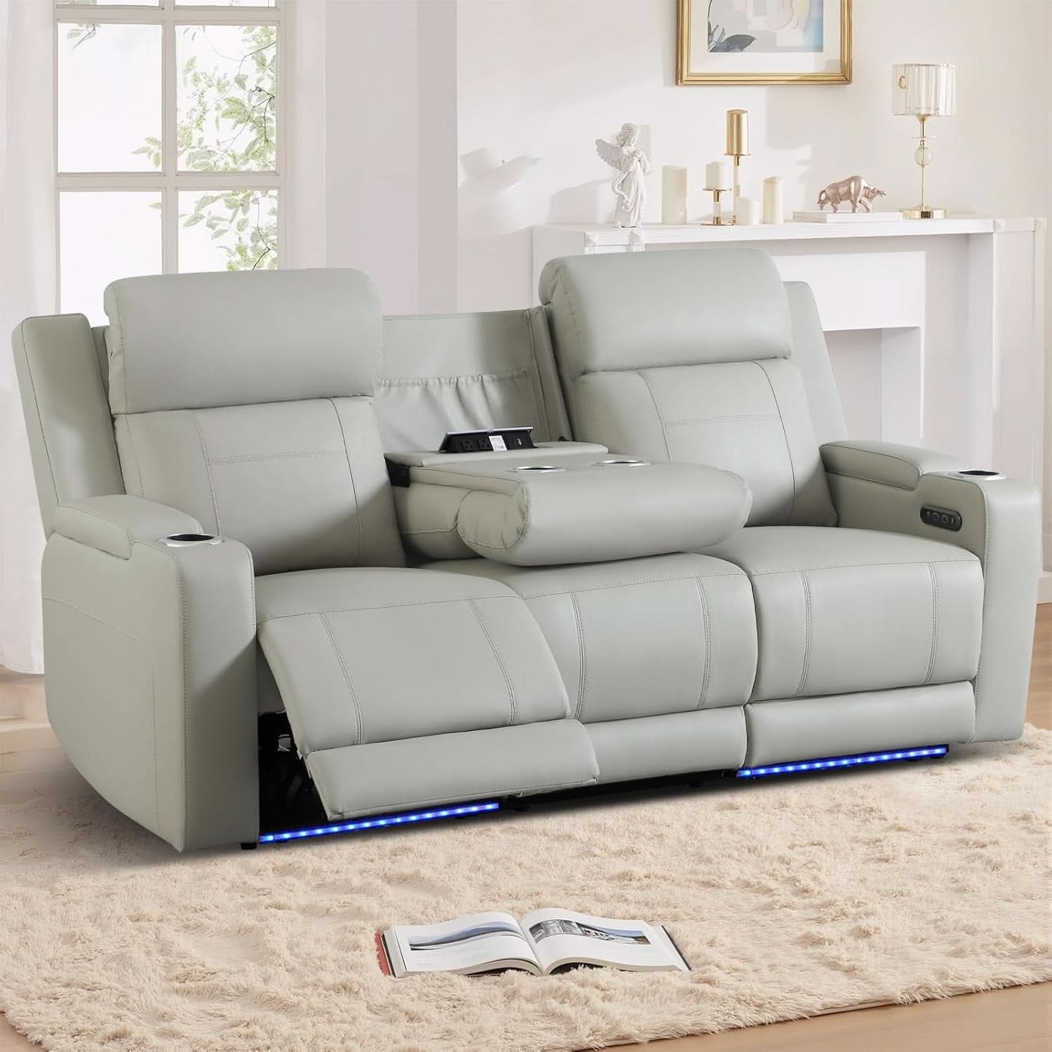 Power Recliner Sofa With Adjustable Headrest USB Charging